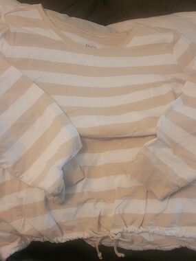 Belle Beach By Kim Gravel Stripped Top With Pockets And Drawstring Hem